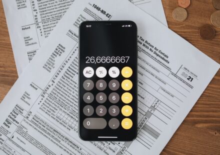 Calculator on tax documents