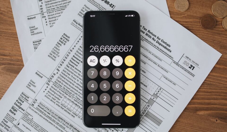 Calculator on tax documents